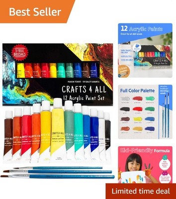 Artistic Acrylic Paint Kit - 12 Washable Colors with Brushes for Creative Minds