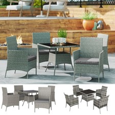 4 Seater Rattan Dining Set with Cushions Garden Furniture Set Refurbished