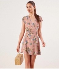 Reformation Size XS Pink Floral Short Wrap Mini Dress