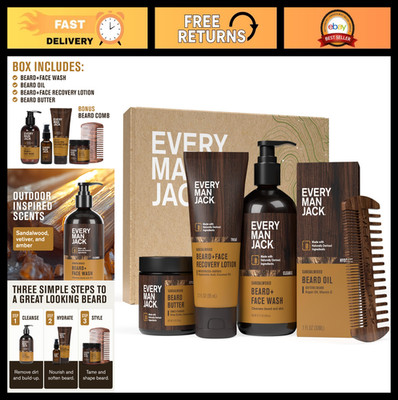 Beard Care Kit for Men - Complete Grooming Set, Sandalwood Teak, Perfect Gift