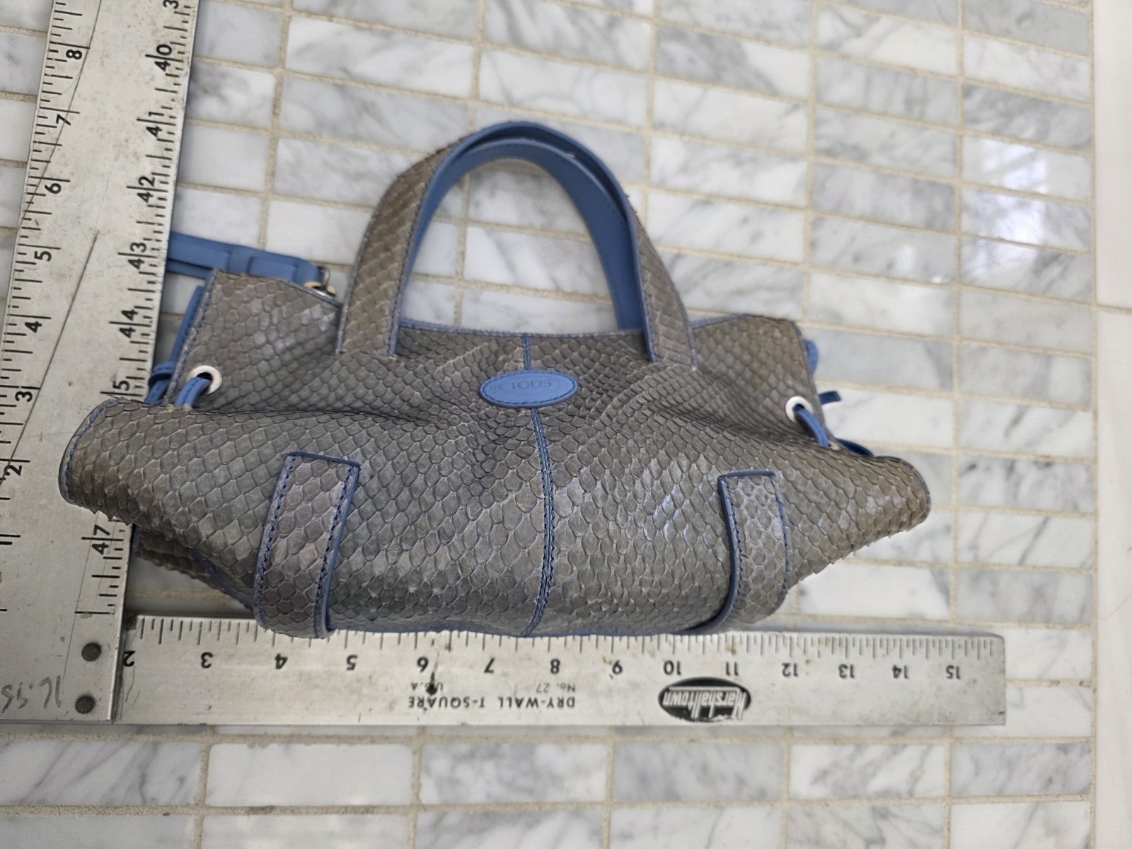 Vintage Tods Mini Blue Python Snakeskin Leather T… - image 13