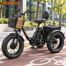 PORIYA Foldable Electric Tricycle 1500W 48V 20in Fat Tyre 60KM Range Basket Bike