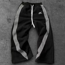 Unisex Side Stripe Baggy Sweatpants Black Y2K Streetwear Drawstring S-2XL