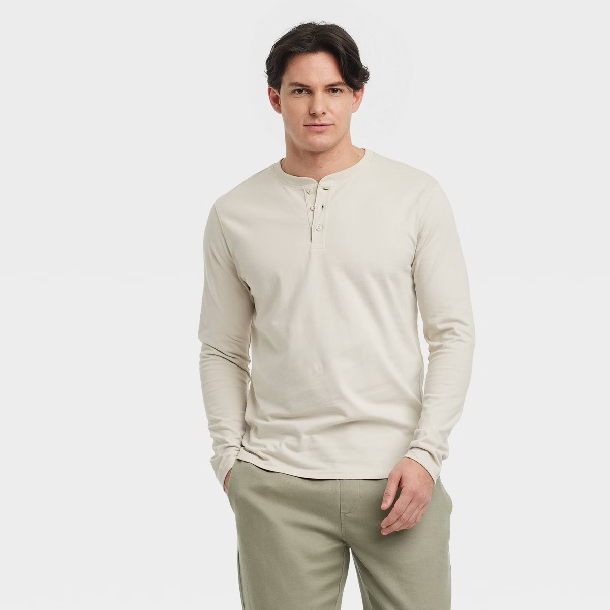 VRST Mens Vintage Long Sleeve Henley Shirt Light Sand XXL 3690₽