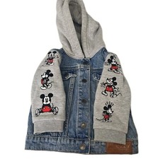 Disney Baby Mickey Mouse denim jacket W gray jersey sleeves hood Size 12-18m