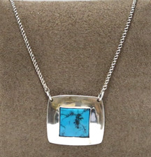 GORGEOUS STERLING SILVER 18" NECKLACE W/ SQUARE TURQUOISE PENDANT