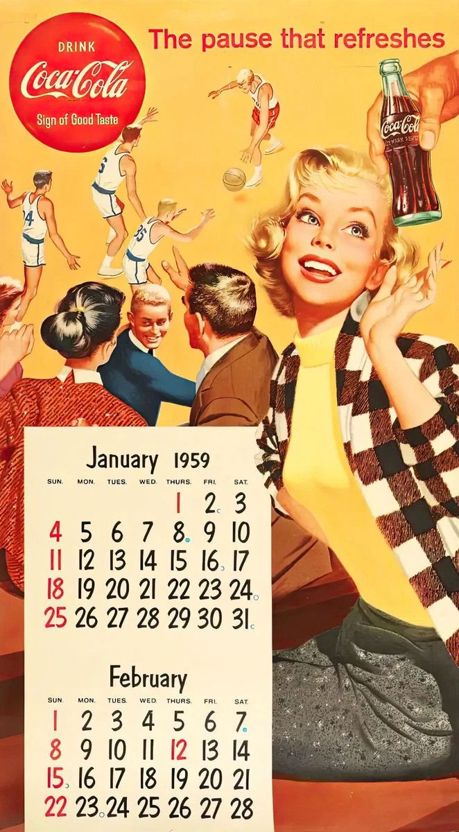 Coca Cola 1949 January February Calendar 10 x 19 Giclee Iris Print | eBay