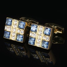 Men's Blue Crystal Shirt Cufflinks Gold Sleeve Studs Wedding Cufflinks