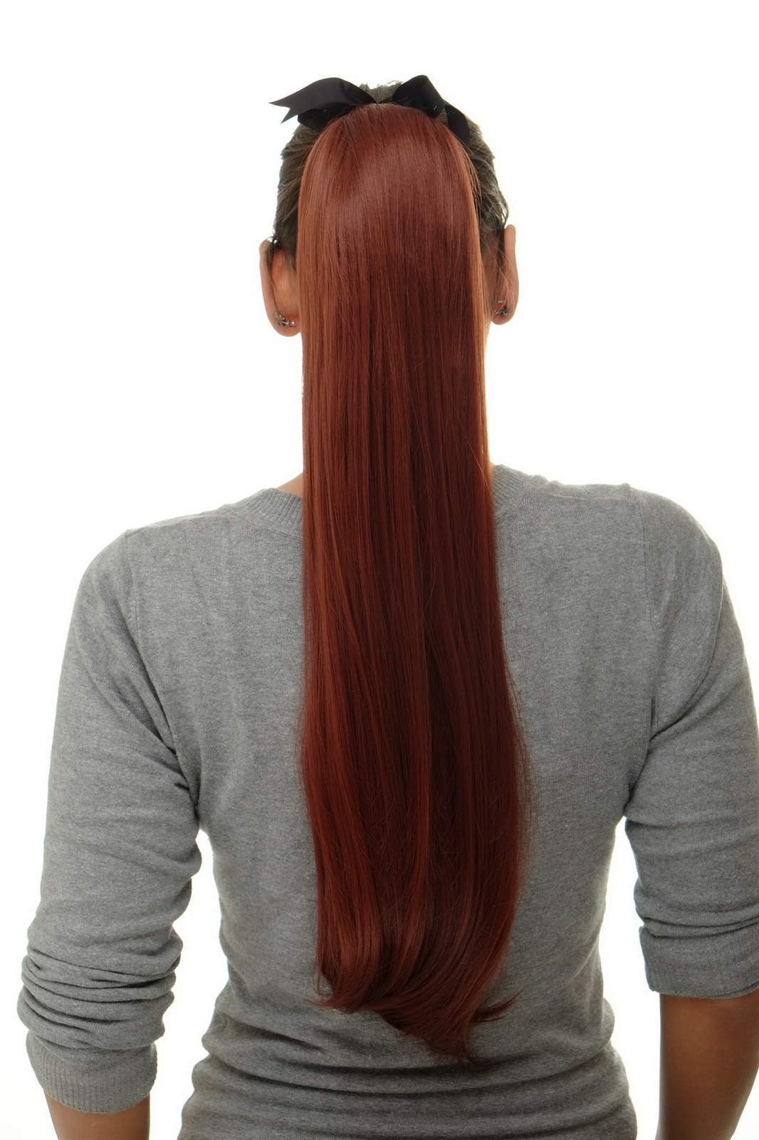 Hairpiece Ponytail Comb & Band Long Smooth Reddish Brown 65Cm D13001