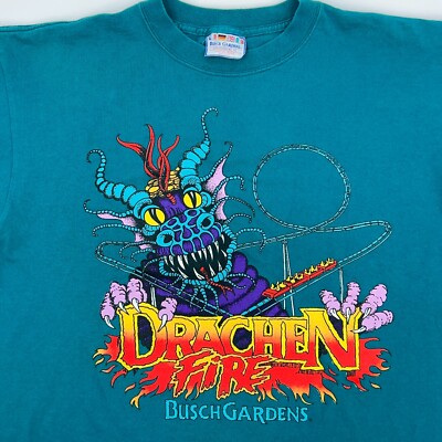 vintage 90s BUSCH GARDENS DRACHEN FIRE T-Shirt XL/2XL roller