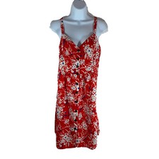 BANANA REPUBLIC Red Floral dress Medium V Neck Adjustable Straps RN#54023 2020