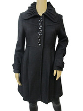Maple Black Empire Waist Oversize Pleat Collar Winter Tweed Coat Size Xs
