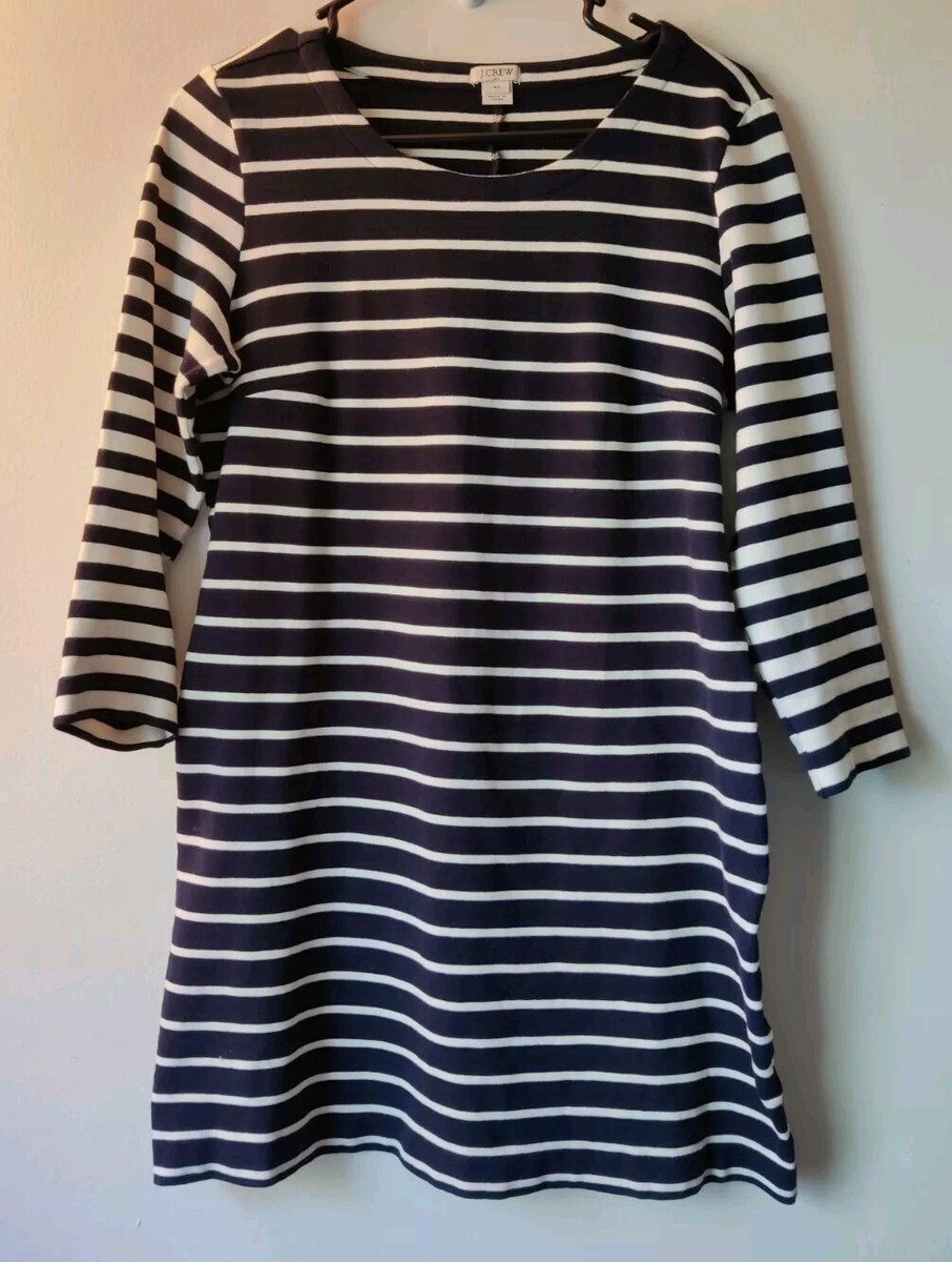 J Crew Dress Womens Small Navy Blue White Striped Shift Knit 3/4 Sleeve  Casual | eBay