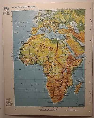 Vintage AFRICA RELIEF Atlas Map from a 1967 Mid-Century Modern World Book Atlas