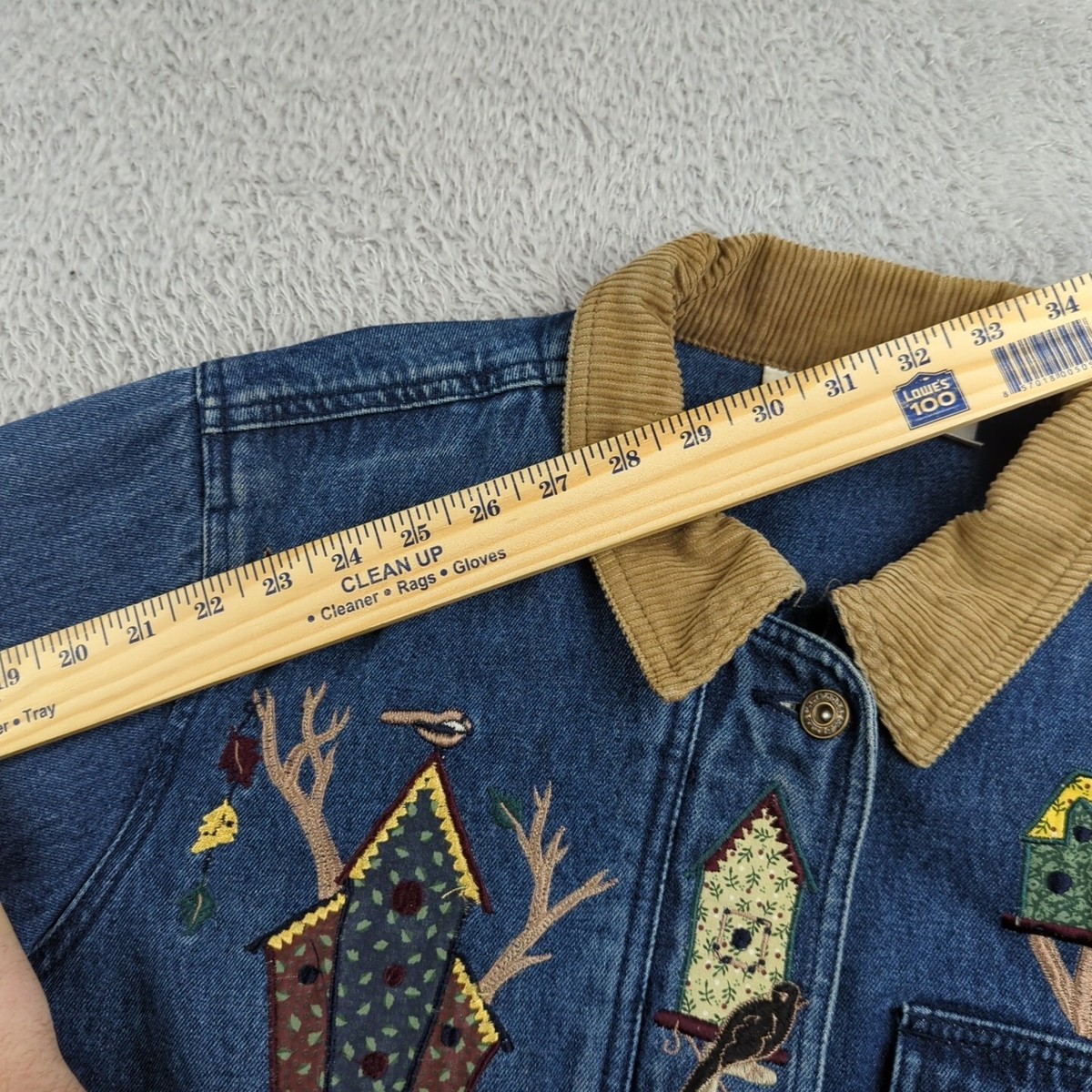 Veste En Jean Stretch Femme Christopher & Banks - Bleu Moyen Avec Bordure Flanelle Rouge - Taille M - Occasion Très Bon état