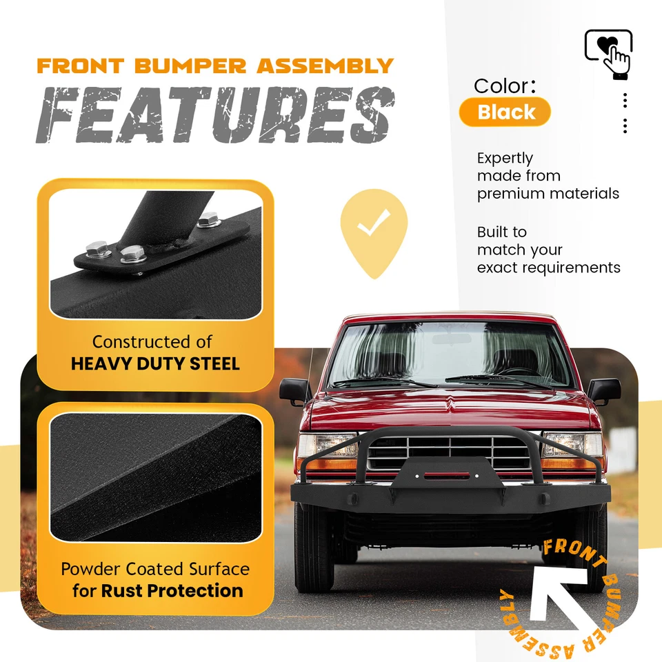 Steel Front Bumper Assembly With Bull Bar For Ford Ranger 83-92 &Bronco II 84-90 Foto 2 de 4