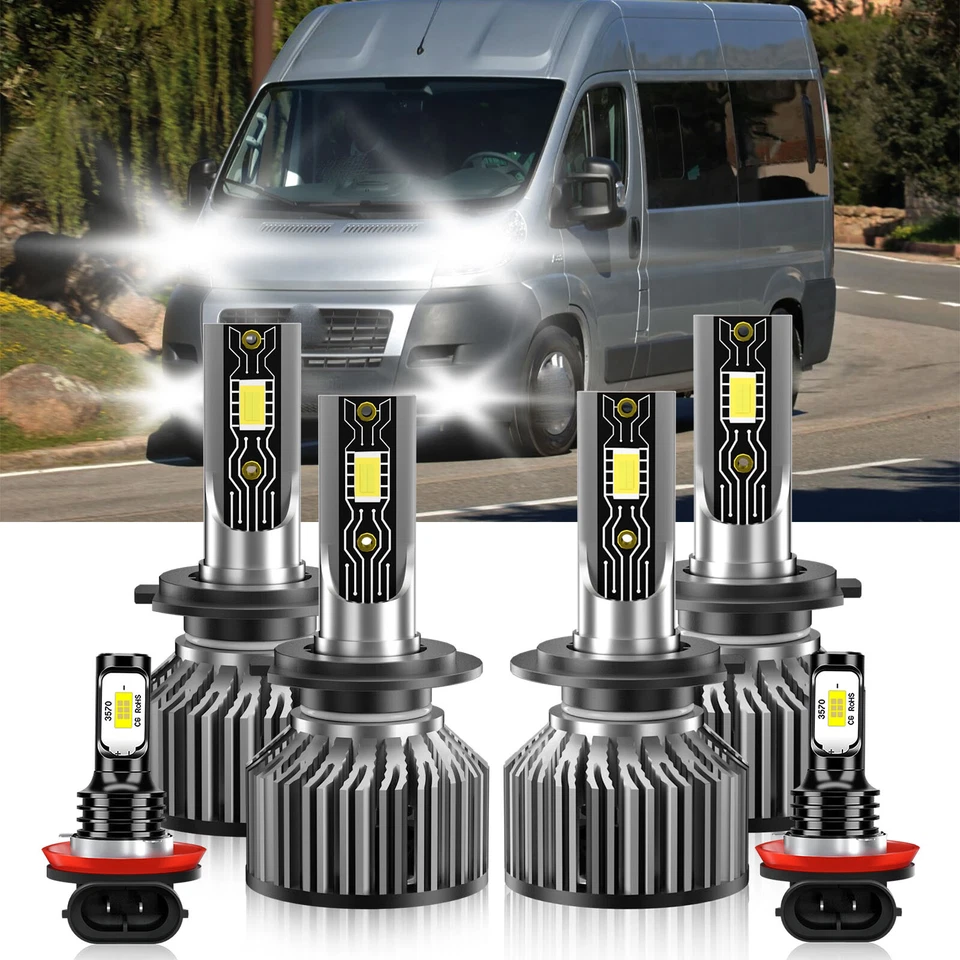 For Fiat Ducato 2008-2013 6x LED Headlight Combo + Fog Light Bulb 6500K 26000LM - Изображение 2 из 4
