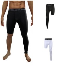 Men One Leg Compression Tights Long Pants Basketball Athletic Running Baselayer