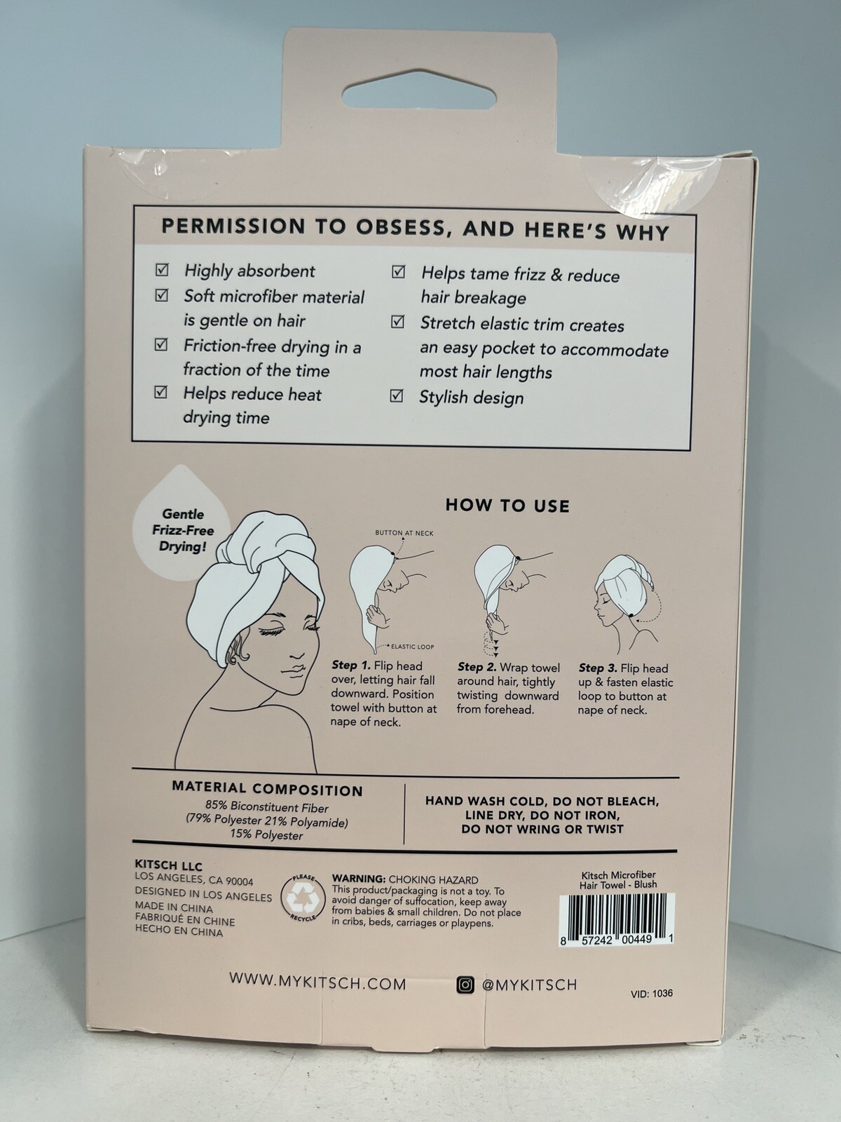 Kitsch Blush Microfiber Hair Towel 1 Pack For Fine Curly Straight Hair