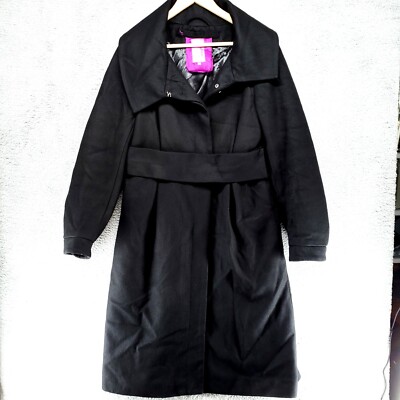 Mint Collections Trench Coat Wool Blend Womens 8 Black Belted Wrap Long