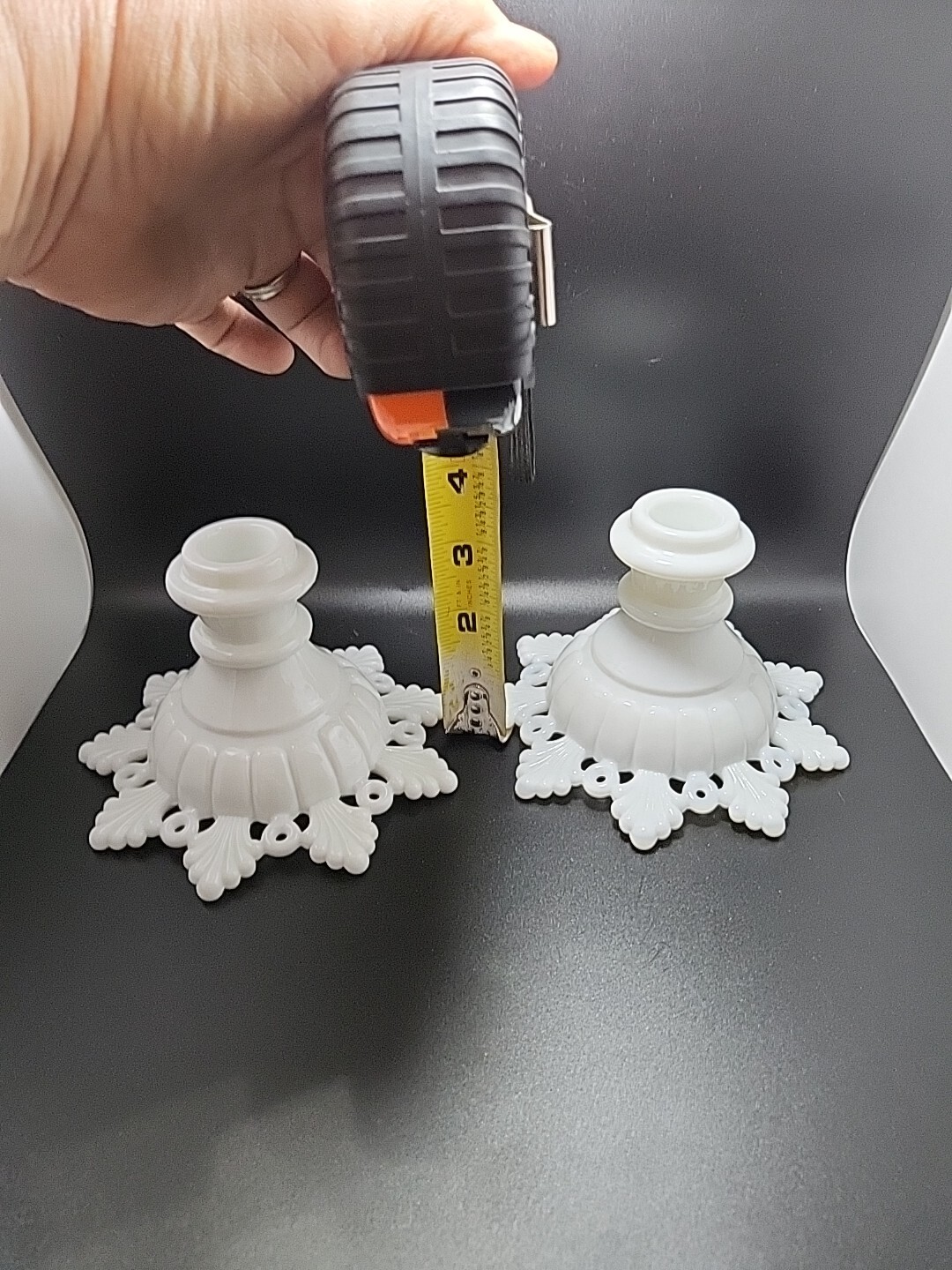 Vintage WESTMORELAND Milk Glass Ring and Petal Candle Holders - Set of 2