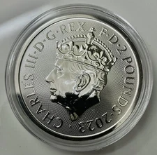 2023 U.K. 2 Pound Silver King Charles Britannia Coronation 1 oz BU In Capsule