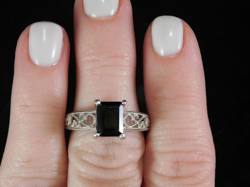1.82 Ct. Emerald Cut Tourmaline Ring 1920's Style Sterling Silver Filigree - Picture 5 of 7