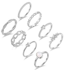 Silver Plate Stacking Rings Set for Women CZ Heart Simple Cute Stackable Ring...