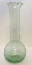 Crackle Glass Vase Green Tint Scalloped Rim