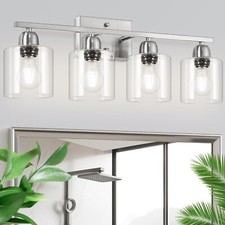 Brushed Nickel Vanity Lights for Bathroom, 4 Light Bathroom Vanity Light Over...