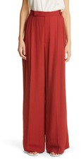 ST. JOHN Pleated Silk Palazzo Pants In Brick Wide Leg Trousers MSRP 995