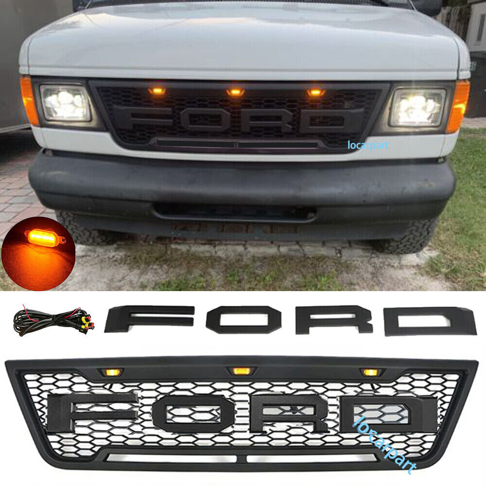 Grille For For-d E150 E250 E350 Grill 2003 2004 05 06 2007 Grille W/ LED+Letter