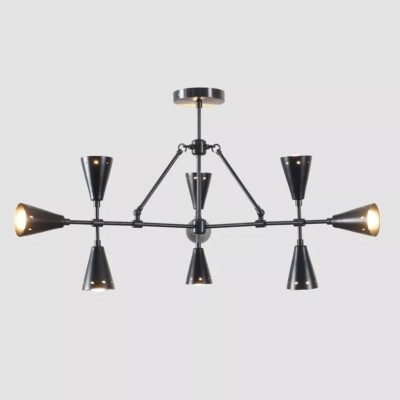 Mid Century 9 Arm Brass Sputnik Triangular Chandelier Light Fixture Decor Lamp