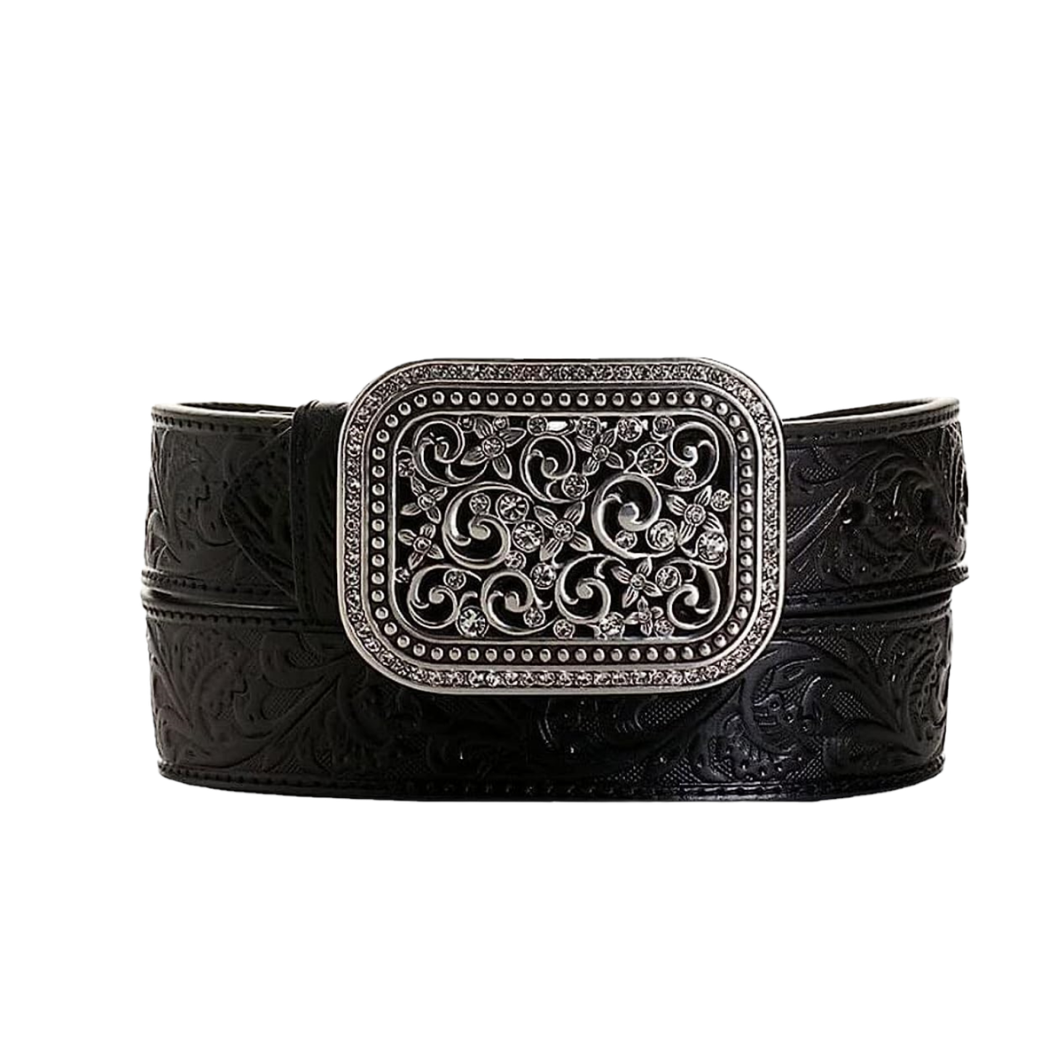 Ariat® Ladies Rhinestone Filigree Tooled Black Leather Belt  display picture 1