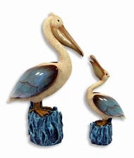 Hand Painted 11" Pelican Bird with 7.25" Baby Statue Figurine Sculpture 98P(S/2)