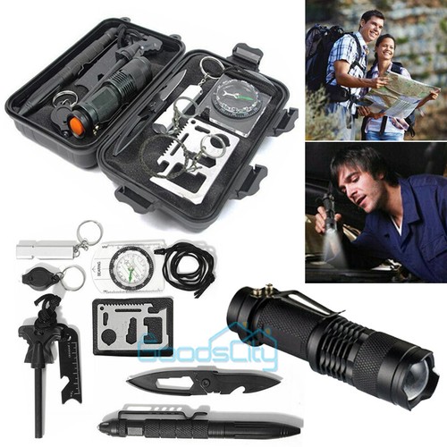 10 IN 1 Survival Kit Outdoor Emergency SOS Camping Hiking Tactical Gear Backpack - Picture 3 of 12