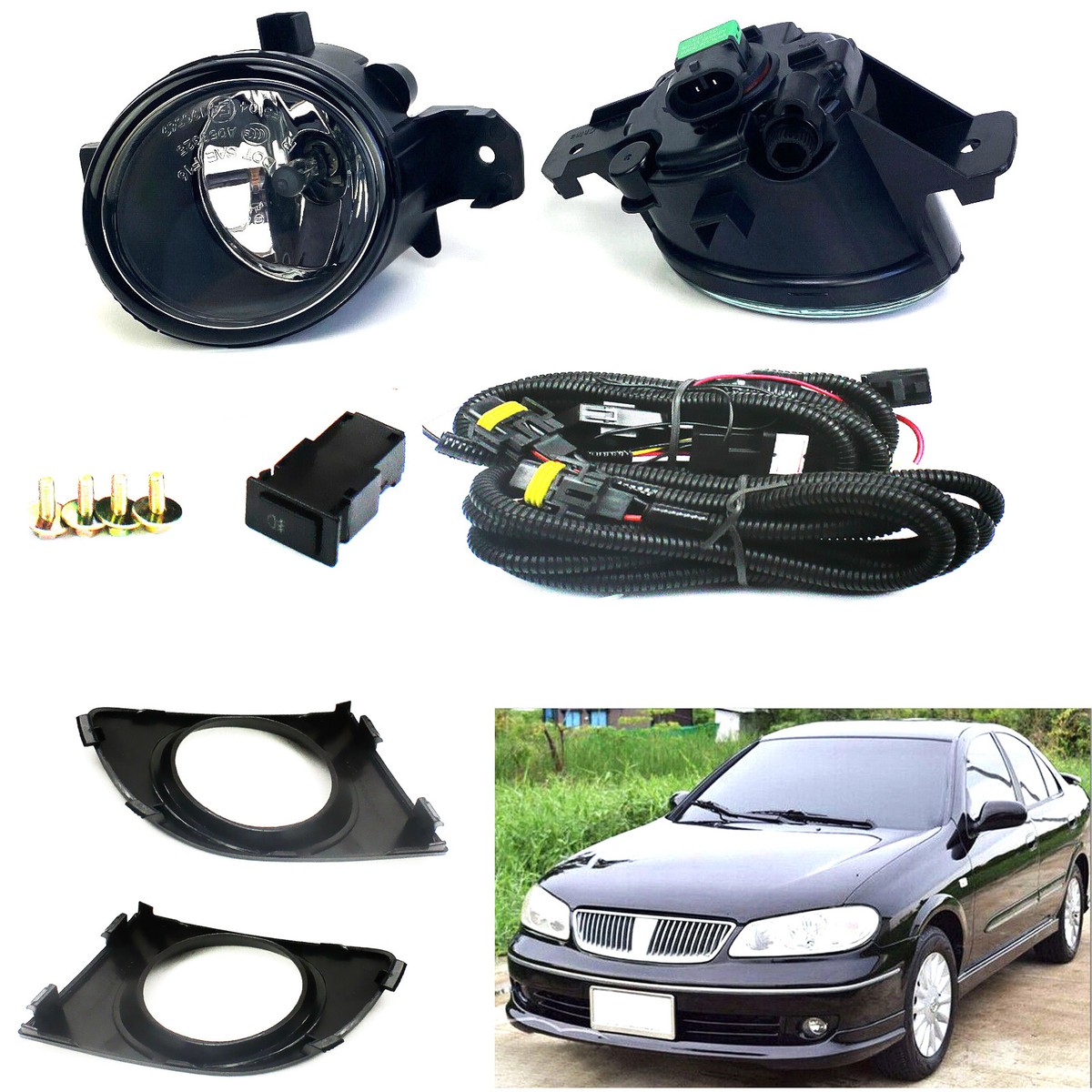 Bumper Fog Lamp Driving Lights Full Set For Nissan Sunny / Sentra