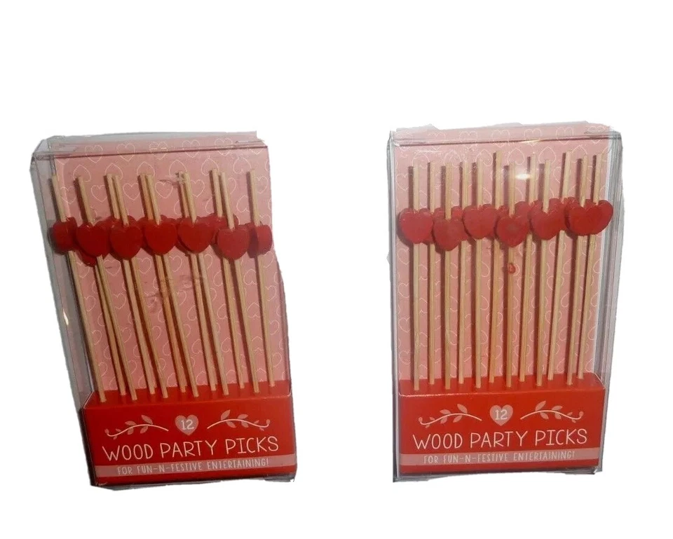 Paquete de 2 palillos de dientes para adorno de pasteles de madera corazones suministros de boda de fiesta de San Valentín Foto 2 de 4