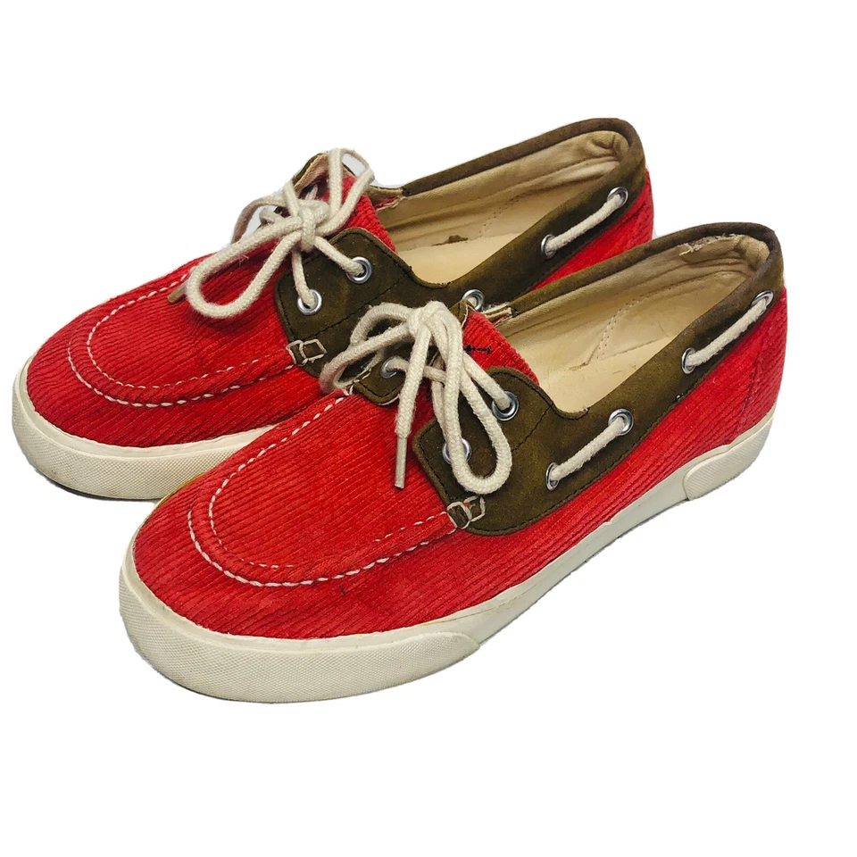 Polo Ralph Lauren Mujer "Lilia" Rojo Pana Barco Zapato Talla 7B Foto 2 de 4