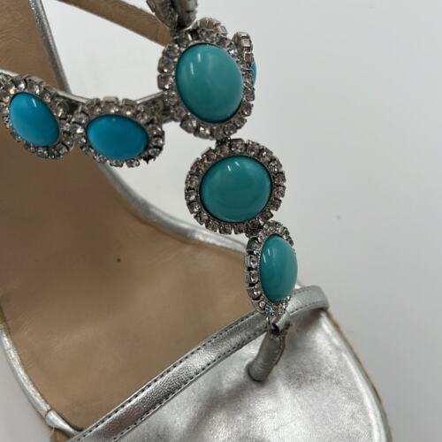 Cuñas Santorini Michael Kors Vintage Plateadas Metálicas Turquesa, Playa, Talla 10 - Imagen 4 de 13