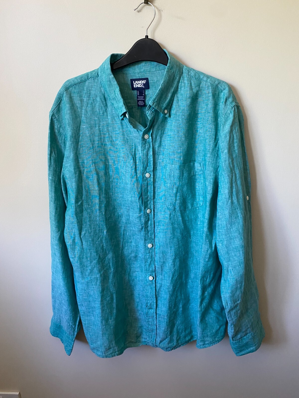 Mens Lands End Linen Shirt Large green eBay