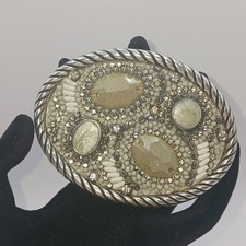 Chico's, NWOT, Bo-Ho Style, Silver-toned, Bead And Stone Oval Belt Buckle