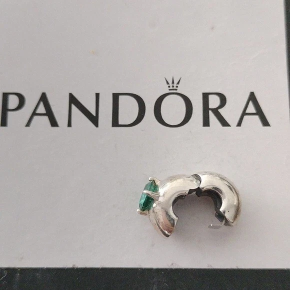 Pandora Plata Esterlina Redonda Solitario Silicona Clip Verde 799204C03 Foto 3 de 4