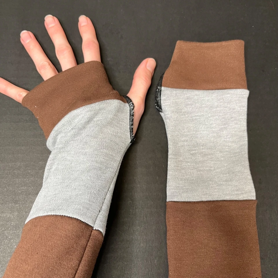 Striped Gloves Brown Hand Warmers Gray Armwarmers Patchwork Long Sleeves Driving - Image 2 of 4