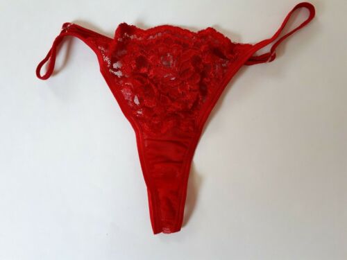 Shirley of Hollywood Size 16-18 Sheer Red Lace Thong Adjustable Waist Knickers - Picture 4 of 7