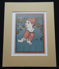 David Lance Goines Matted Art Print Cody's Books Red Hair Woman Reading Lady DLG