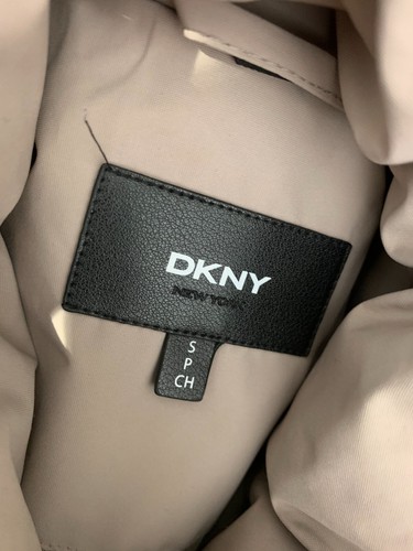 DKNY padded puffer jacket S VGC fur trim hood mid length parka coat beige - Picture 11 of 12