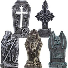 17  Halloween Foam RIP Graveyard Tombstones 5 Pack , Headstone Decorations