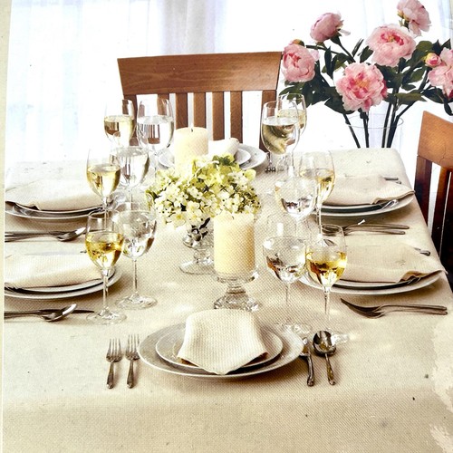 Kohl’s Entertaining Set Textured Cream Color Tablecloth +8 Napkins 60x102 Oblong - Picture 1 of 11