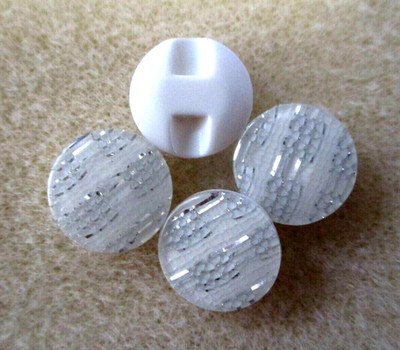 Weiße Acryl Katzenauge Loch Knöpfe 12,5 mm - Silber ''Bling'' Streifen - 5er Pack